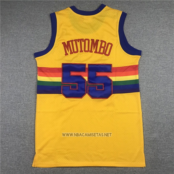 Camiseta Denver Nuggets Dikembe Mutombo NO 55 Mitchell & Ness 1991-92 Amarillo